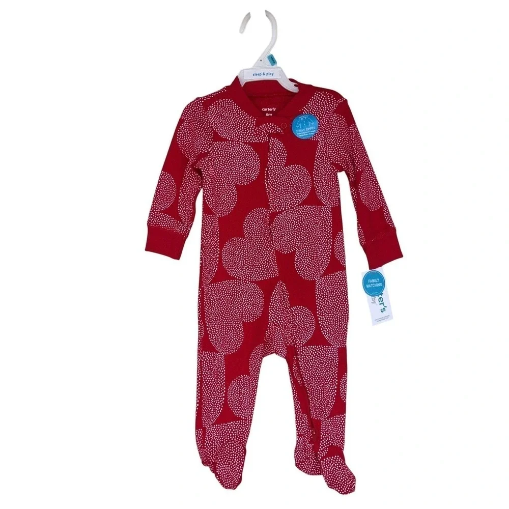 CARTERS Baby Red Heart Pajama Valentine Sleeper Footed 2-Way Zipper 6 Months NEW